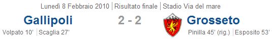 Serie B, Giornata 24, Gallipoli-Grosseto 2-2 (08-02-2010)